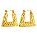 Golden trapezoid hoop earrings with hammered crocodile texture in minimalist retro style - Vintage Hammered Trapezoid