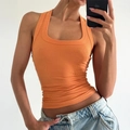 Orange ribbed athletic tank top with square neck and racerback on fitness model - S / Orange