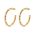 Fashionable golden stainless steel C-shaped hoop earrings with a twisted cable pattern - Gold Double Twisted C-Shape