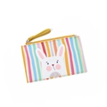 Mini faux leather wallet with colorful rainbow stripes and a cute white rabbit print - Yellow (Rabbit)