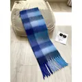 Blue plaid scarf for women with soft fringe detail and checkered gradient pattern - AC Royal Blue Plaid