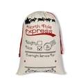 Christmas canvas drawstring gift bag featuring North Pole Express mail design in red - 49*68CM, HK-21 (North Pole Sleigh)