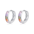 Orecchini a cerchio in argento sterling S925 con zirconi colorati e finitura lucida - Argento 925 / Argento Arcobaleno