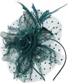 Serre-tête fascinateur vert foncé avec résille à pois, plumes et perles - Vert Foncé