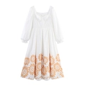 Witte geborduurde maxi-jurk met vierkante hals en zonnebloemprints op de zoom - XS / Wit