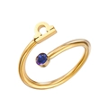 18K gold plated Libra zodiac ring with blue zircon inlay and adjustable open band - Libra