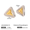 Minimalistische geometrische driehoek oorbellen in tweekleurig goud en zilver staal - Minimalistische Driehoek Stijl (JDE2406006-PS)