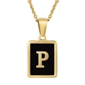 18K gold plated stainless steel square necklace featuring a black enamel letter P pendant - Gold Letter P (With Chain)
