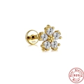 Detail of S925 sterling silver flower stud earring with zircons and flat back screw - Gold Single #14 (Five-Petal Flower)