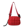 Quilted red fanny pack in down jacket fabric with black adjustable strap for outdoors - 22*6*16 / Red