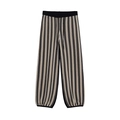 Pantalon en maille rayée avec cordon de serrage en beige et noir à rayures verticales - S / Pantalon à rayures