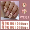 Pink deer and heart press-on nails with glitter ombre and plaid patterns, 24pcs set - Pink Reindeer Plaid Style (W1333-With Glue)