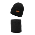 Set invernale in maglia nera con berretto a costine e scaldacollo abbinato con logo - Nero