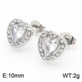 Silver heart stud earrings with 10mm clear zircon inlay in 18k white gold plating - Heart Steel (KE109058-KFC)
