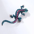 Vintage lizard brooch featuring vibrant blue and pink crystals on silver alloy base - Pink & Blue Lizard (xz4959C)