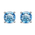 Elegant pair of light blue round cut moissanite stud earrings in four-prong silver setting - 4MM (0.3ct) / Light Blue