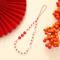 Handmade red and white beaded phone strap with heart charms for festive gift style - K2891 Chinese Style 5-Heart Phone Chain