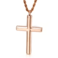 Collar cruz de oro rosa pulido para cenizas con cierre de tornillo y cadena de cuerda - Solo Colgante / Oro rosa