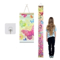 Canvas kids height growth chart with wood frame and colorful butterfly flower patterns - Butterfly Style