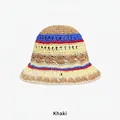 Chapeau bob floral fait main au crochet ajouré en couleurs mixtes kaki pour femmes - Taille Unique (54-58cm) / Kaki
