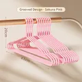 Set of 10 non-slip seamless clothes hangers in cherry pink finish with 43cm width - 43cm Grooved Style / Sakura Fall Pink