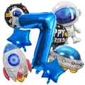 Detailed set of space theme foil balloons including blue number 7 and astronaut shapes - Astronaut Space Number 7