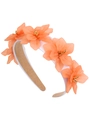 Fashionable white fabric headband featuring orange resin flowers and gold beads decoration - Resin Flower Decoration (Series 12-2)