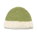 Cappello a secchiello invernale in maglia patchwork verde e bianco caldo - Verde