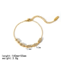 Gold stainless steel bracelet with five rectangle zircons and adjustable chain length - Rectangular Zircon Bracelet (TB5058-RE) / 18K Gold