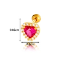 Golden heart-shaped red gemstone ear stud with zirconia and screw back design - 1# Gold Heart Red Zircon Style