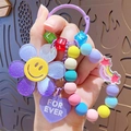 Beaded rainbow keychain with purple flower, LIK letters, and heart charm for bags - Sunflower Beaded Chain Keychain-Gradient Purple