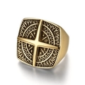Anello da uomo vintage in acciaio dorato con bussola vichinga e stella nautica - US 7 / Colore Oro (08102)