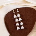 Elegant white lily of the valley tassel earrings with gold hooks and pearl accents - Gold Lily of the Valley Multi-layer Beaded Style (E5425-2)