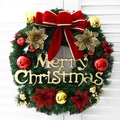Christmas wreath with red velvet bow, gold ornaments and Merry Christmas sign - 40cm Classic Wreath