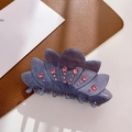 Lotus style hair claw clip in dark blue acetate finish with pink rhinestone accents - 9cm / Gray