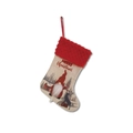 Calza di Natale con gnomo e scritta Merry Christmas in lino beige e peluche rosso - 26x18cm / Cappello A Pois Rossi E Bianchi