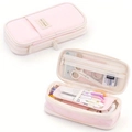 Large capacity light pink macaron multi-layer pencil case with double zipper storage - Pink Twill