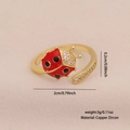 Anello coccinella regolabile in smalto rosso e rame dorato con zirconi brillanti - 1# Stile Coccinella con Zircone Laterale