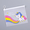 Translucent PVC unicorn zipper bag with rainbow pattern and white ring handle - Meet Unicorn / 21*17cm