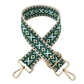 Close-up of geometric jacquard shoulder strap with golden metal swivel hooks and buckles - L13-Light Blue Dark Green