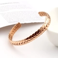 Elegant rose gold stainless steel open bangle with wheat pattern engraving for women - Rose Gold