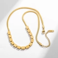 Gold stainless steel snake chain necklace featuring square LOVE letter charms for women - LOVE Square Style (8914) / Gold