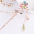 Rose gold floral hair pin featuring multicolor gemstones and crystal fringe tassel - Rose Gold Colorful Gem Flower Tassel (FZ010)