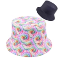 Tie-dye and black reversible bucket hat with reinforced stitching and cotton texture - One Size / Pink Blue Tie-Dye (Style 2)