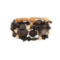 Bohemian beaded bracelet with black stones, gold beads, and natural brown wood accents - Black