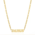 Macro shot of gold-plated 304 stainless steel necklace with Taurus zodiac pendant and Figaro chain - Gold Taurus