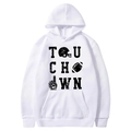 White fleece hoodie featuring a vintage Touchdown sports print and drawstring hood - White-TOUCHDOWN