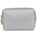 Beauty case in pelle Saffiano argento con doppia cerniera dorata e impermeabile - Grande / Argento