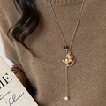 Collana retrò a Y con ciondolo a forma di cavallo in legno e perla in argento - Collana a Y Cavallo a Dondolo - Argento - Marrone