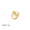 Anello a tre strati in acciaio al titanio dorato con zirconi tondi, peso 3,2g - Stile a Tre Strati con Una Perla e Due Zirconi (YYR023071-1)